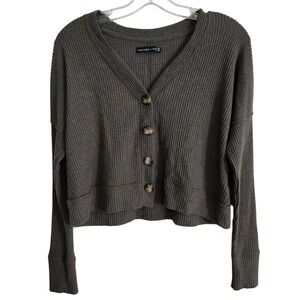Abercrombie & Fitch Cardigan Womens XS Olive Green Good Waffle Knit Cropped